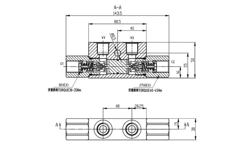 YYS1-01-00双向液压锁Dual-pilot-operated-check-valve